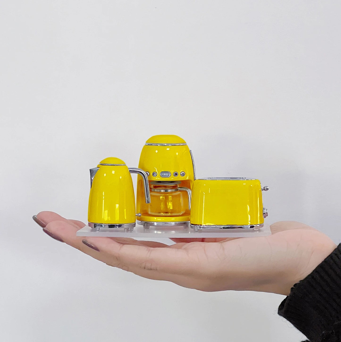 1:6 Doll House Model 3 Piece Set of Small Kitchen Appliances Decor Coffee Maker Kettle Toaster  Scene Ornament Shoot Props