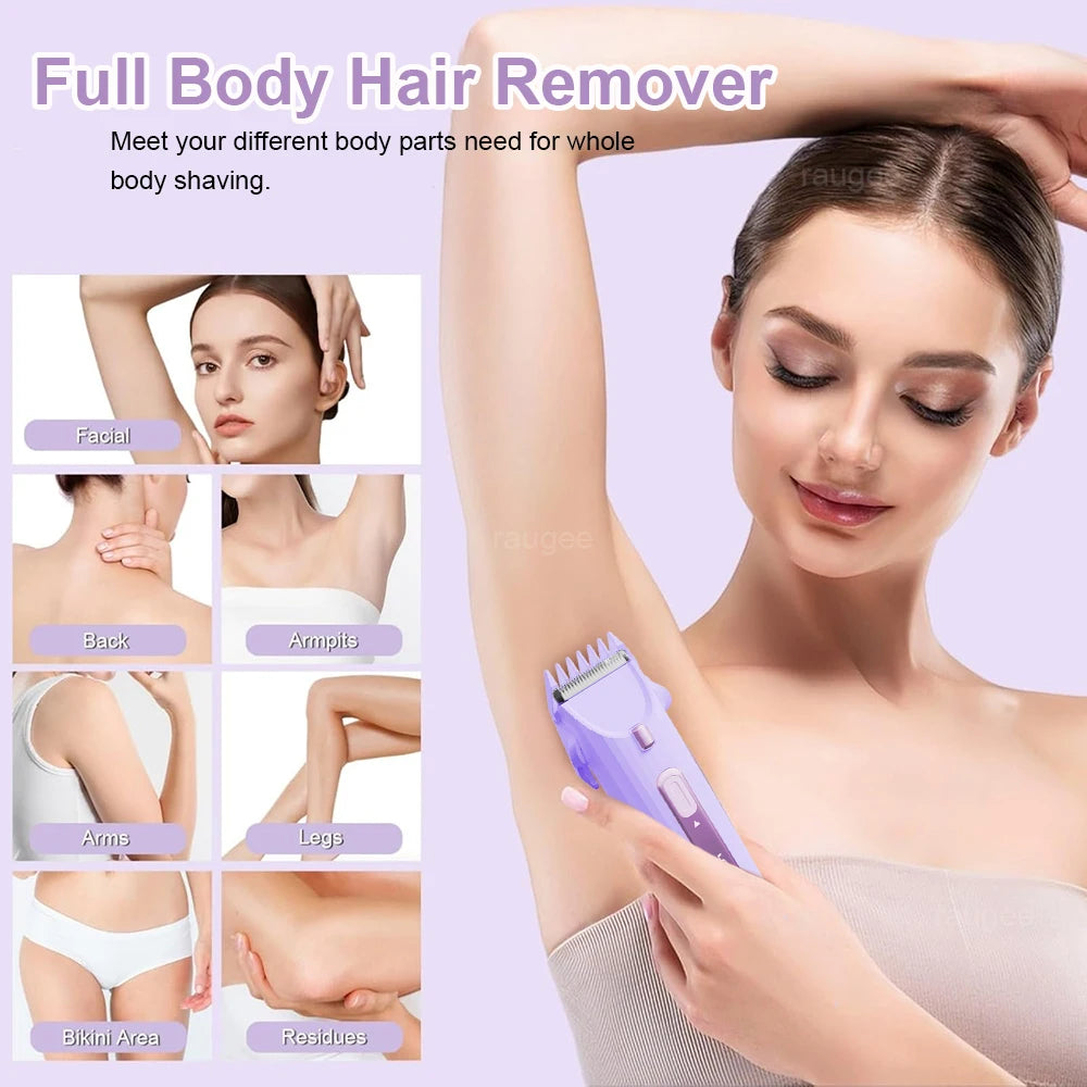 Electric Hair Shaver 2 in 1 Dual-Head Women Razor Body Bikini Hair Remover USB Rechargeable Painless Legs Underarm Hair Trimmer