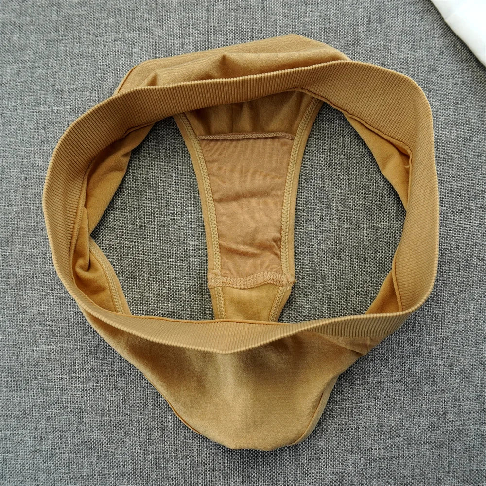 2pcs High Elastic Women T-back Seamless Plus Size Sports Underwear Solid Color Mid Waist Sexy Thong Europe Size S/M/L/XL/XXL