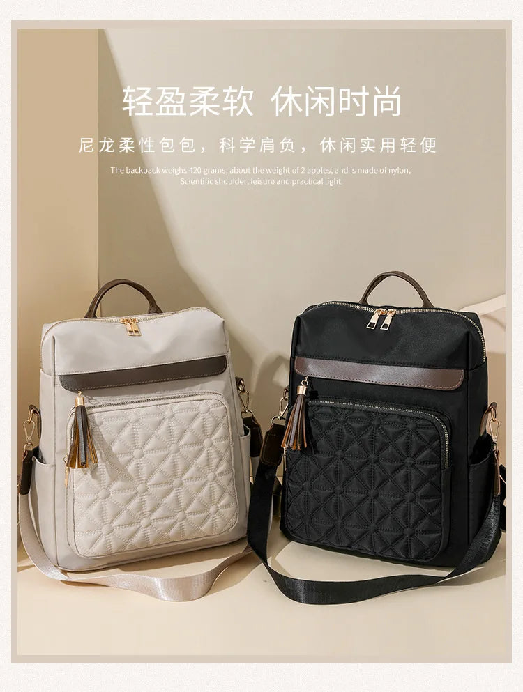 Quilted Embroidery Backpack For Women 2024 New Korean Style Versatile Large Capacity Water-Resistant Leather Shoulder Bags
