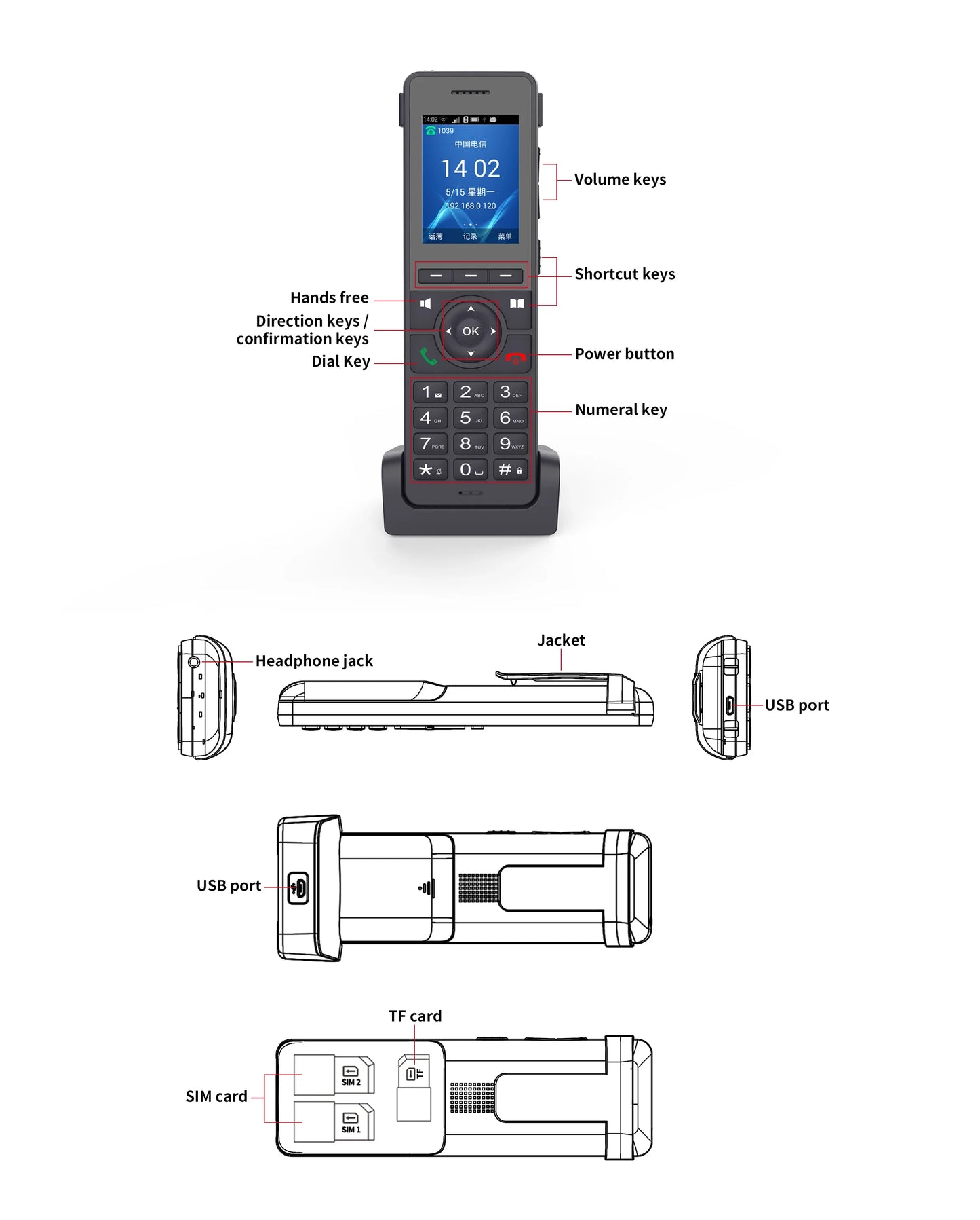 VOIP Telephone 2G/3G/4G phone 4G WiFi SIP Phone Handheld phones for office/home/school/hotels