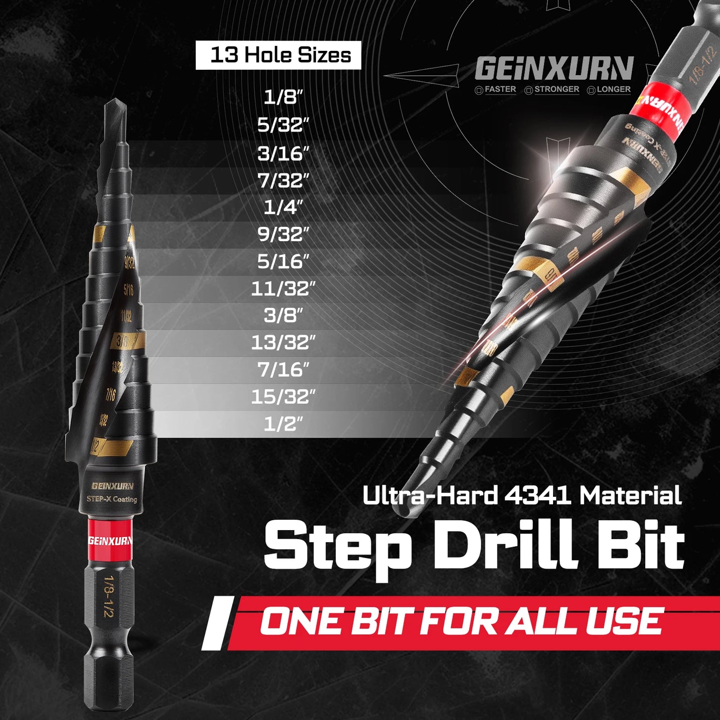 Geinxurn 58Pcs Tools Set Packaged with Impact Screwdriver Bits,Mini Wrech,Step Drill,Socket Adapter and Bit Holder for DIY