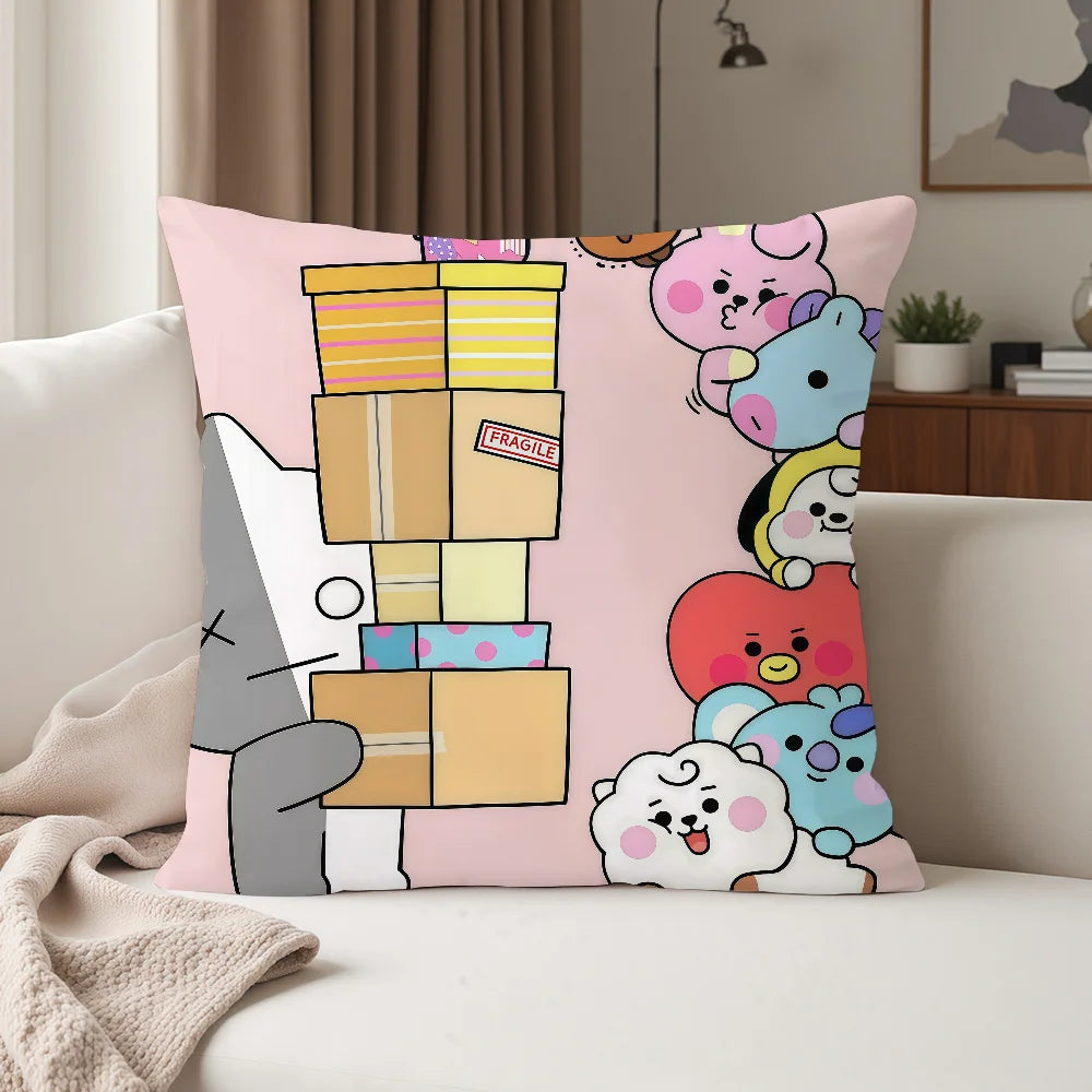 Cute Cartoon Characters B-BT-21 Pillow Case Suitable For Bedrooms Living Rooms Cars Home Decoration