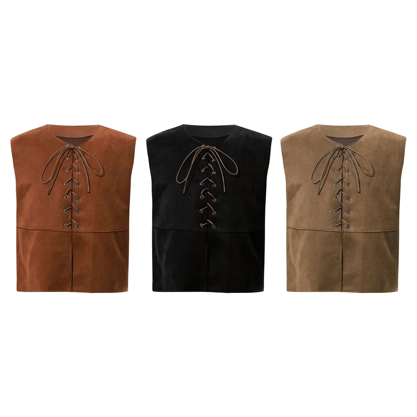 Halloween Pirate Vest Top Medieval Renaissance Costume for Kids Boys West Cowboy Viking Pirates Cosplay Lace Up Suede Waistcoat