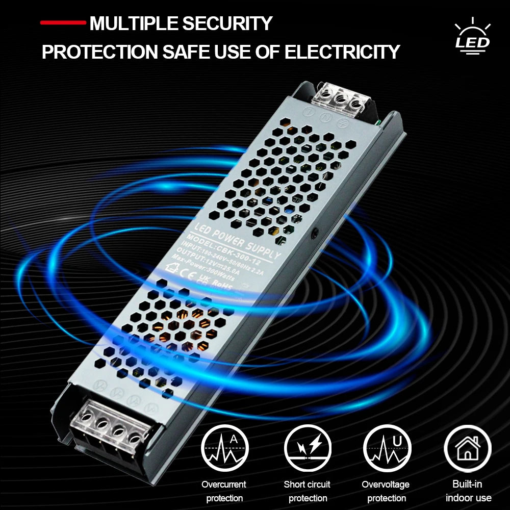 Ultra-thin silent LED power supply DC 12V 24V transformer supply 60W-400W power  AC 100-265V quality ultra thin led transformers