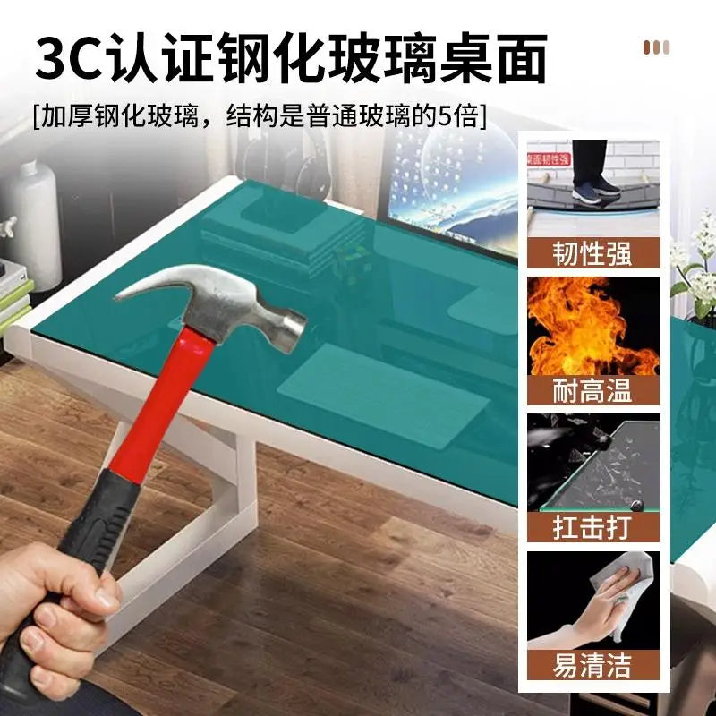 Desktop Computer Desk, Desk, Student Home, Bedroom Tempered Glass Gaming Table, Workbench