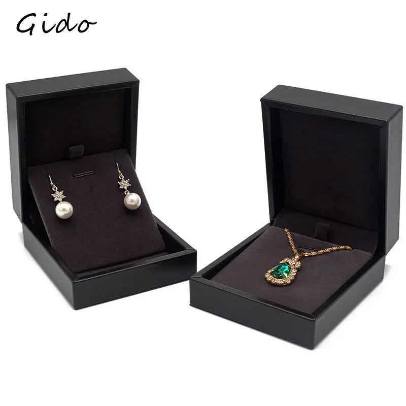 Black PU Leather Ring Box Jewelry Packing Box Necklace Pendant Bracelet Gift Box Earrings Necklace Bracelet Packing Set