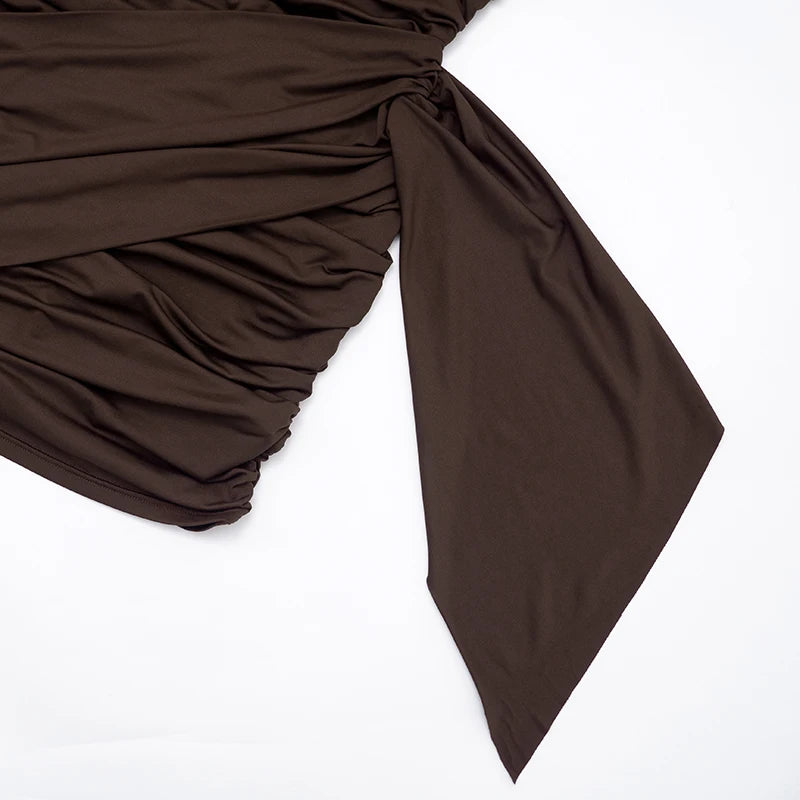 CUTENOVA Women'S Fall/Winter New Arrival Sexy Solid-Color Bodycon Gathered Ribbon Long-Sleeve Bodycon Chic Streetwear Dress