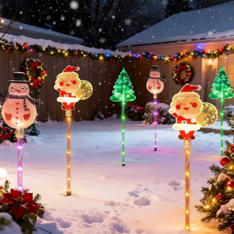 5/6pcs/set Christmas Snowman Santa Claus Solar Garden Light Warm White Waterproof Stake Lamp Garden Outdoor Christmas Decoration
