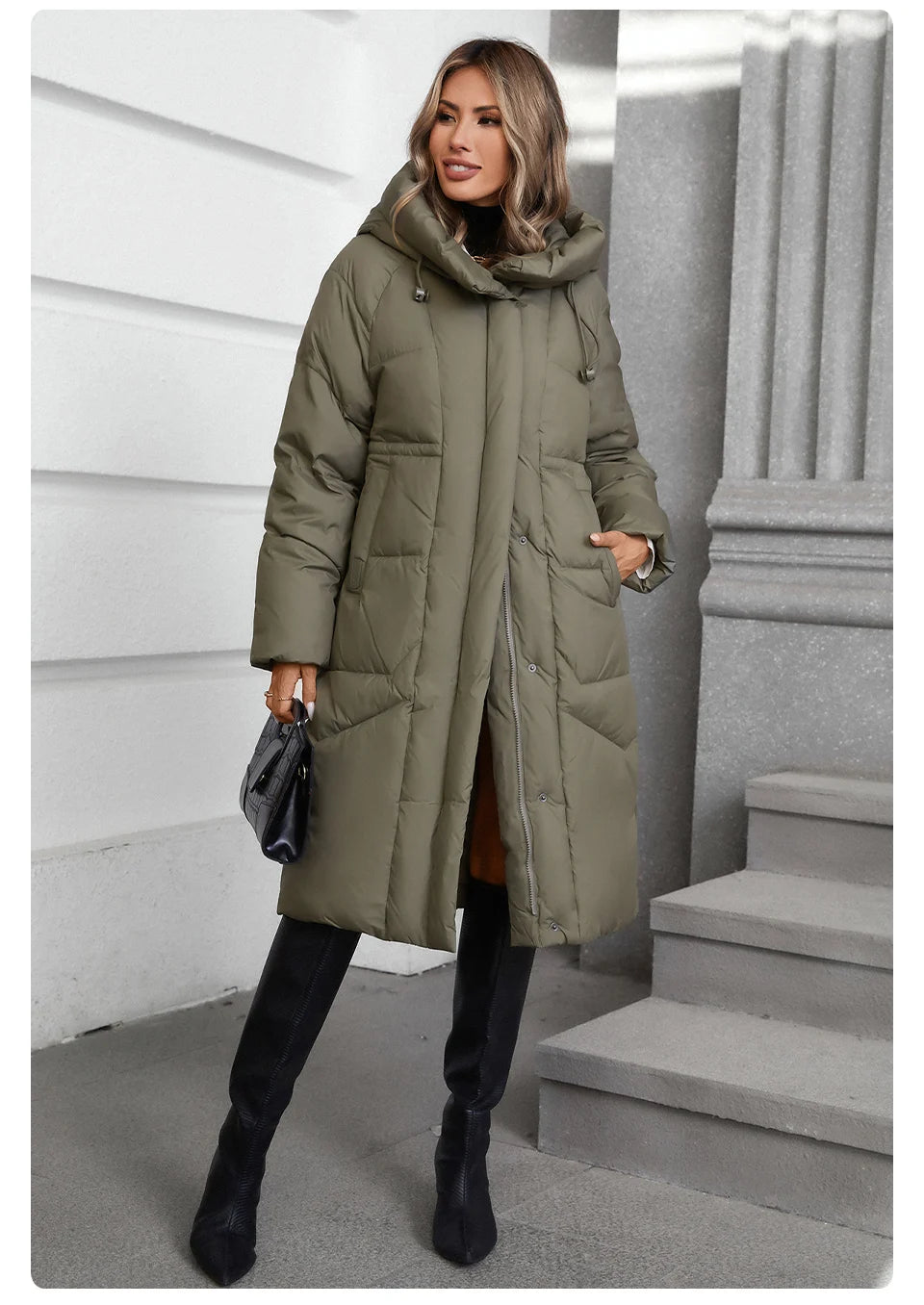 GASMAN 2024 Winter Down Jacket Women Long Classic zipper Design Pocket Stand Collar Hooded Slim Coat Women Parkas 88590