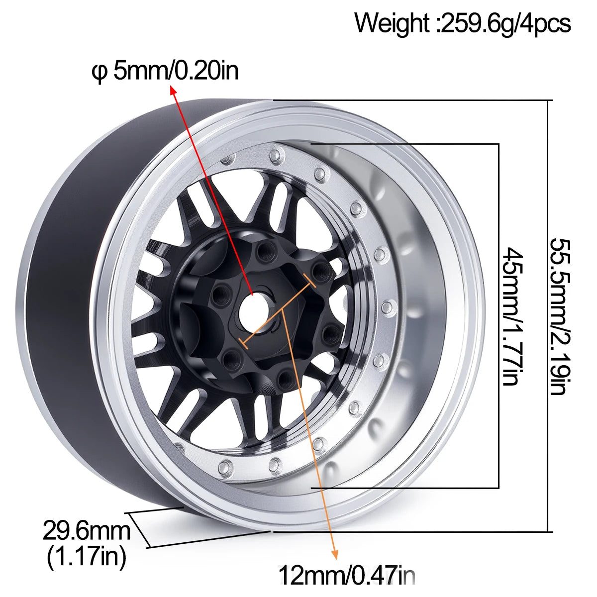 4Pcs 1.9 Aluminum Beadlock Wheel Rims Adjustable Offsetfor 1/10 RC Crawler Car TRX4 TRX6 SCX10 90046 GEN7 8 D90 Upgrade Parts