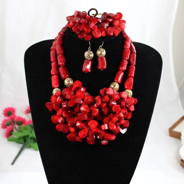 Big Real Coral Bead Traditional Nigerian Wedding African Coral Beads Jewelry Set Women Party Anniversary Gift Jewelry CNR885