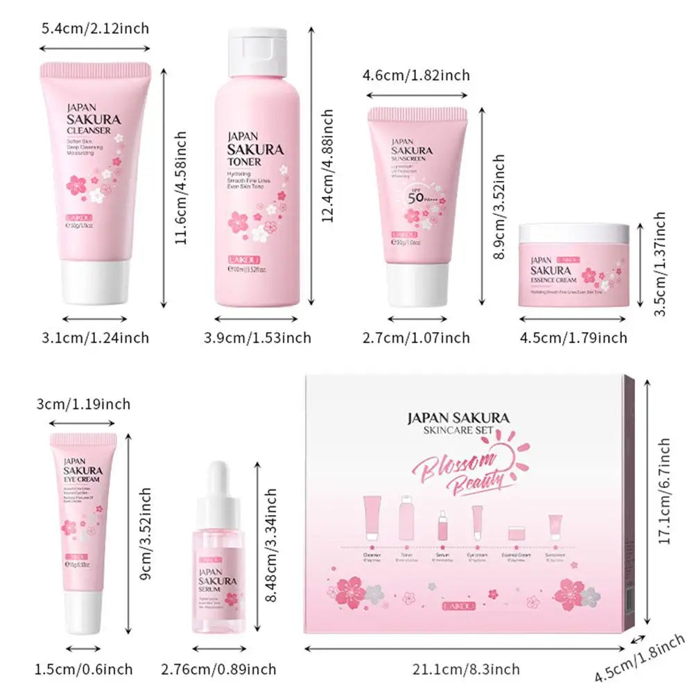 Sakura Skin Care Sets Face Cream Serum Toner Facial Cleanser Sunscreen Eye Cream Face Skin Care Set Gift box Routine Travel Kit