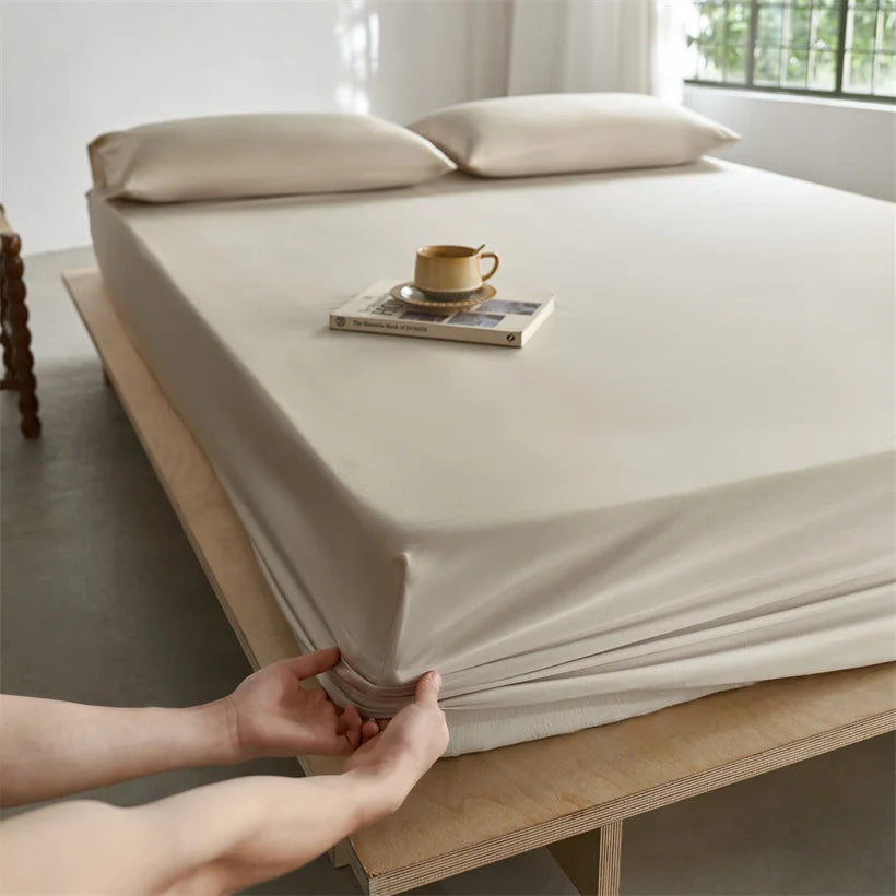 Pure Natural Mulberry Silk Fitted Sheet with All Around Elastic Band Soft Silky Breathable Mattress Cover Luxury Anti-Slip Sheet
