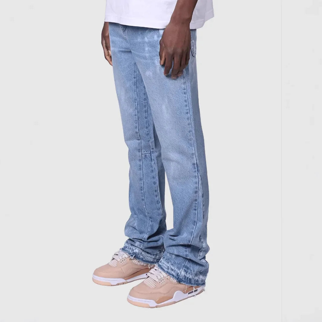 Jeans Men Denim Pant Vintage Straight Pants Mid Waist Stretch Distressed Washed Pockets Button Trousers 2025 Streetwear Denims