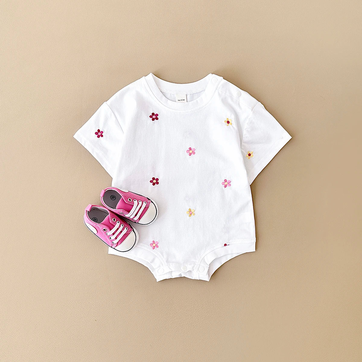 2024 Newborn Summer Baby Romper Floral Print Round Neck Short Sleeved Cotton Girls Child Clothing Jumpsuit 0-18M Infant Bodysuit