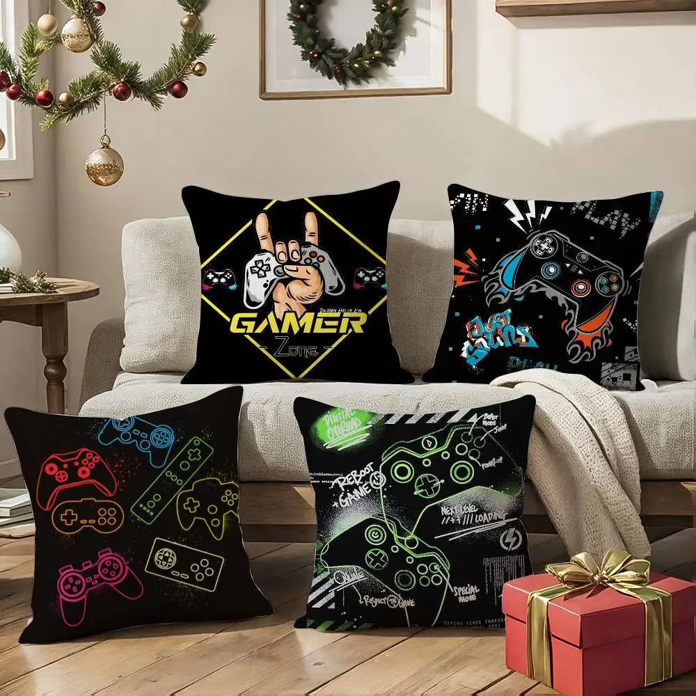 Colorful Graffiti Game Gamepad Pillow Case Anti-dustmite Pillowcase Invisible zipper silky Sofa cushion cover