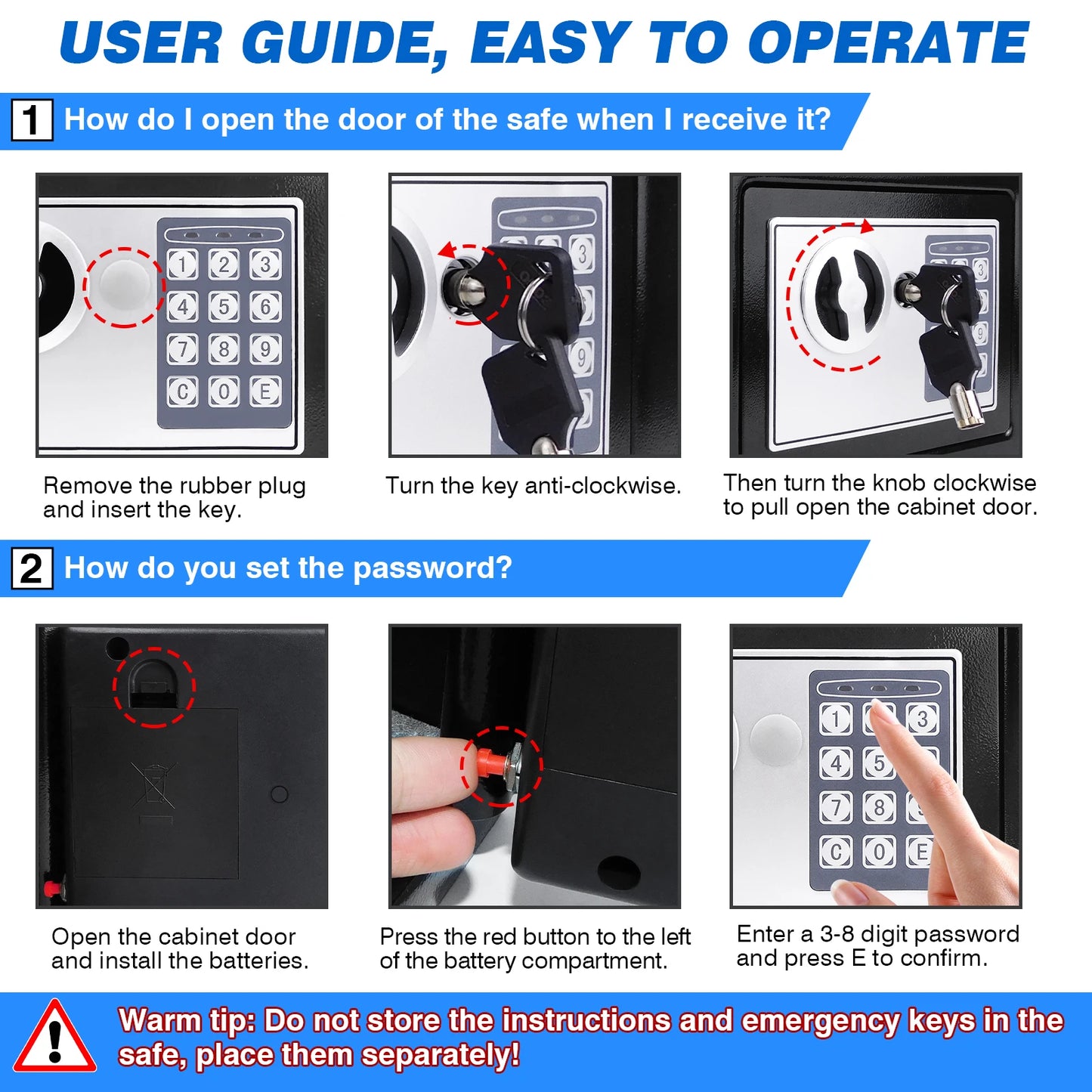 Fireproof Waterproof Home Safe 4.6L/8.5L/16LSafes Home Security Cash Box Cabinet Valuables Protection with Double Digital Keypad