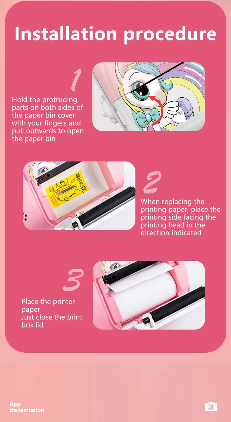 Print Camera for Kids Bluetooth Wireless Inkless Instant Print Connected APP Take Photo Video Record Camera Boys Girls Gift Toys
