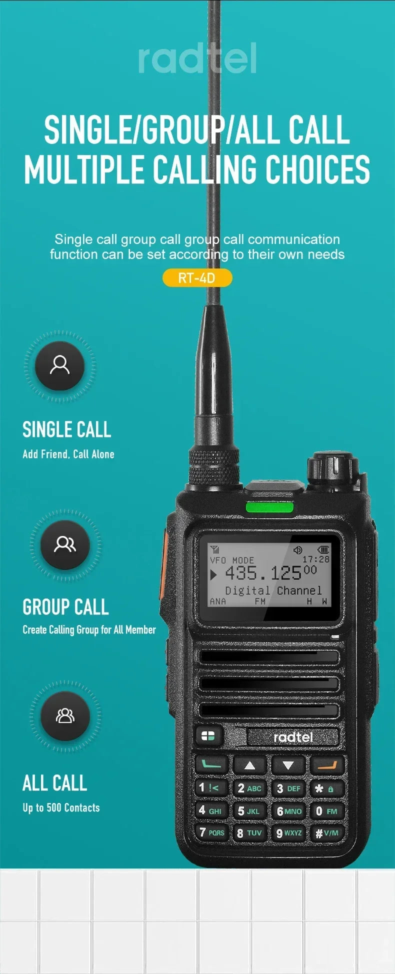Radtel RT-4D DMR Radio Digital Walkie Talkie Dual Mode Analog Two Way Radio Dual Time Slot Ham Radio 1024 Channels
