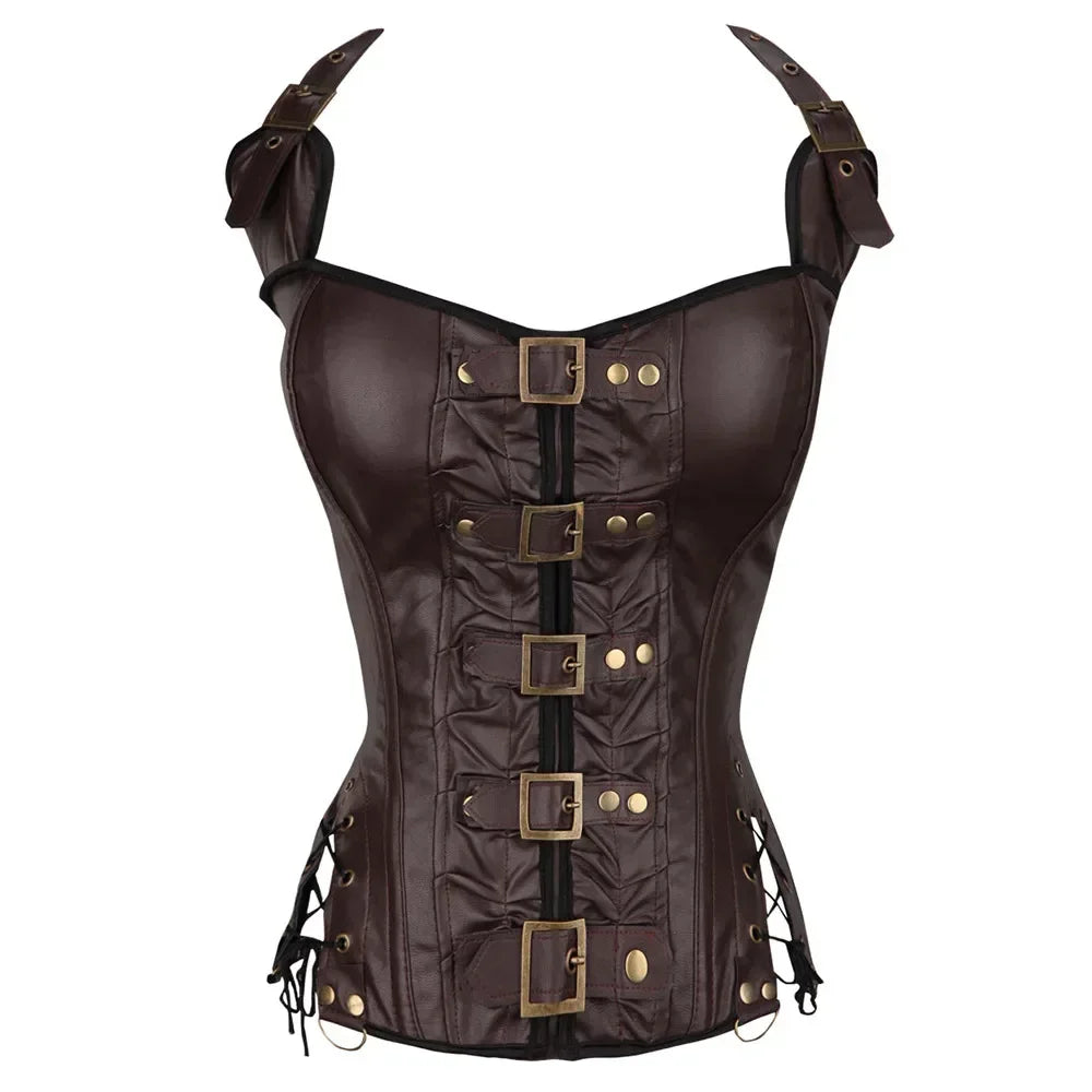 Steampunk Corsets And Bustiers Halter Plus Size Corset Pu Leather Gothic Punk Corselet Zipper Basque Sexy Korsett