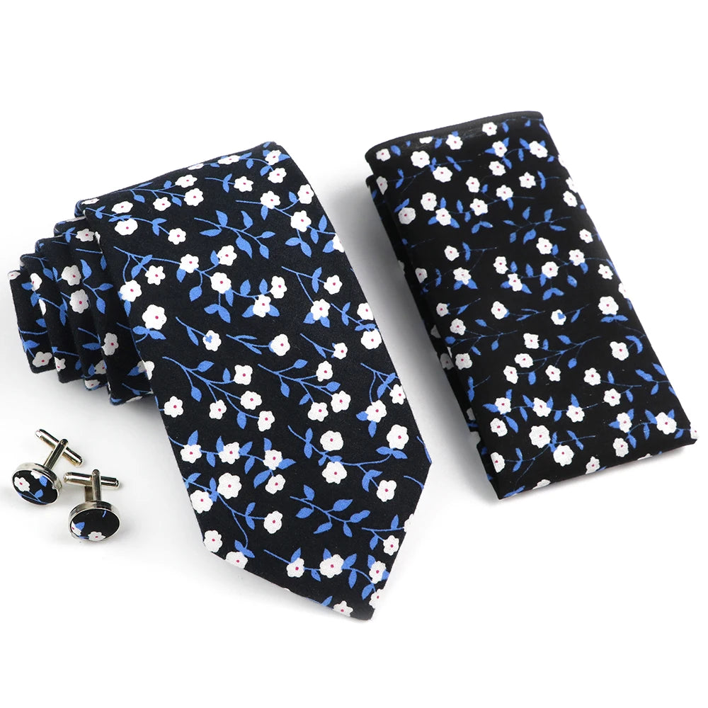 Hot Sell 3PC Chic Elegant Floral Tie Set Pocket Square Cufflinks For Men Women Wedding Party Dinner Suit Tuxedo Accessory Gift
