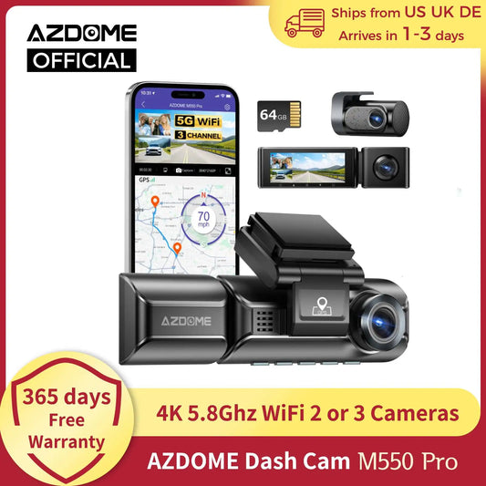AZDOME M550 Pro Dash Cam 4K+1080P Built-in GPS 5G WiFi 3.19" IPS Screen Camera for Cars IR Night Vision 24H Parking Mode