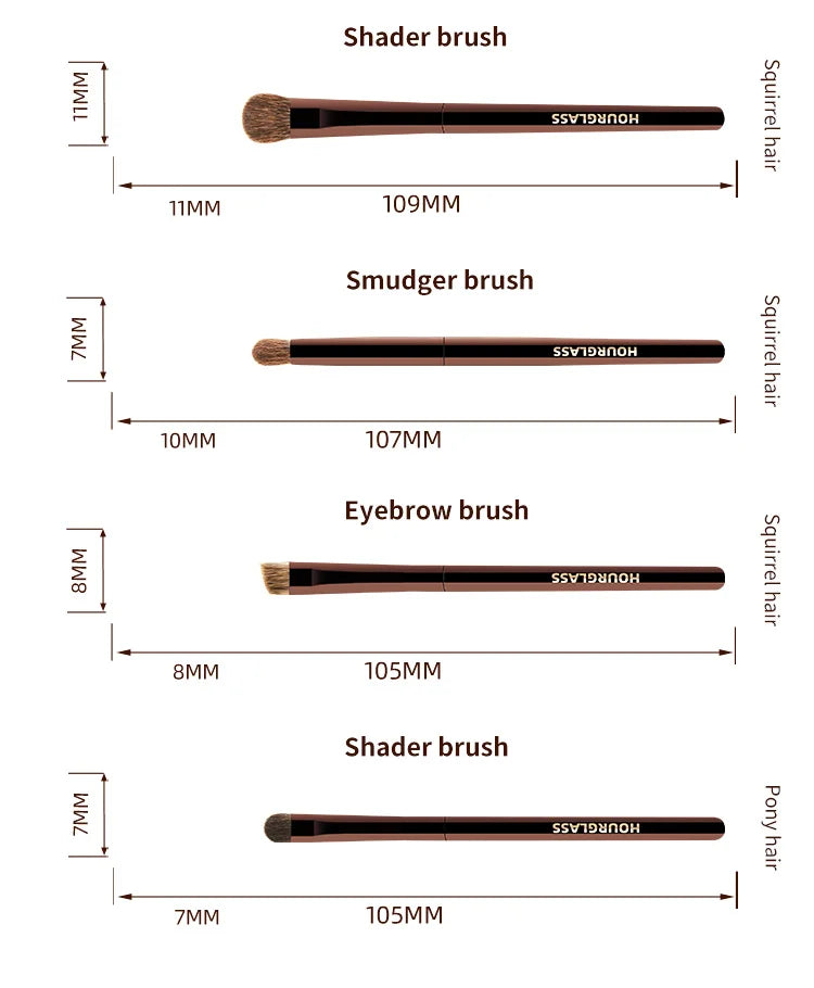 Hourglass Makeup Brush Set Mini Portable 7 Pcs, High Quality Soft Animal Hair Brush Include Eyeshadow,Blush,Powder Brush