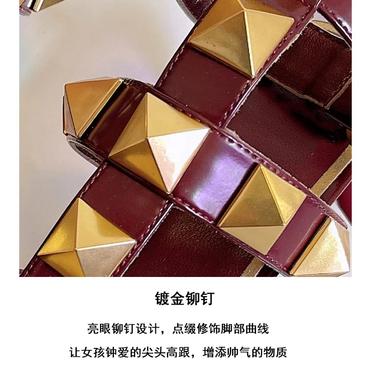 Women's Fashion Rivet High Heels 2023 Spring/Summer New Baotou Sandals Pointed Single Shoes