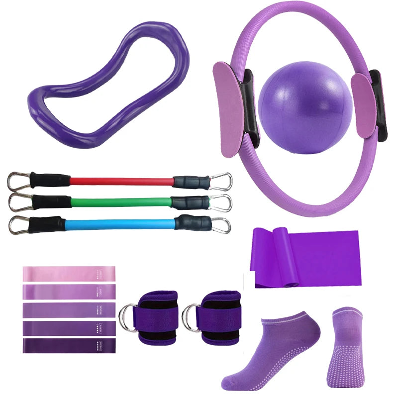 Pilates Ring Circle Set 15 Pcs Exercise Accessories for Women Workouts Yoga Ring Gym Back Bag Resistance Band Anti Slip Socks