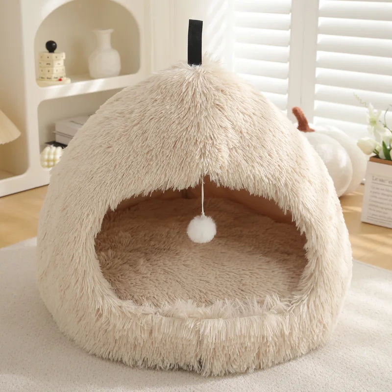 Winter Warm Plush Flannel Pet Bed - 2 in 1 Heated Cat Dog Kennel Pad, Deep Sleep Cozy Nest Basket for Small Medium Indoor Pets,