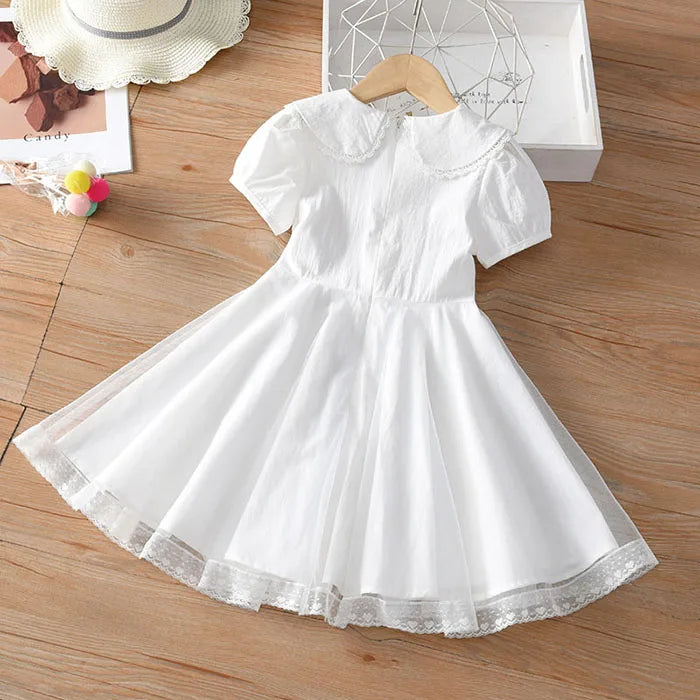 2025 New Summer Baby Girl Birthday Wedding Party Dress Short Sleeved Cotton Solid Color Dress 2-10Yrs Kids Princess Dresses