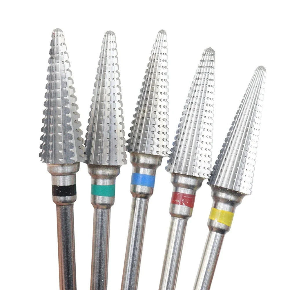 1pc 5-in-1 Carbide Professional Tungsten Steel Nail Drill Bit Gradient Teeth Design for Pre-treatment and Removal