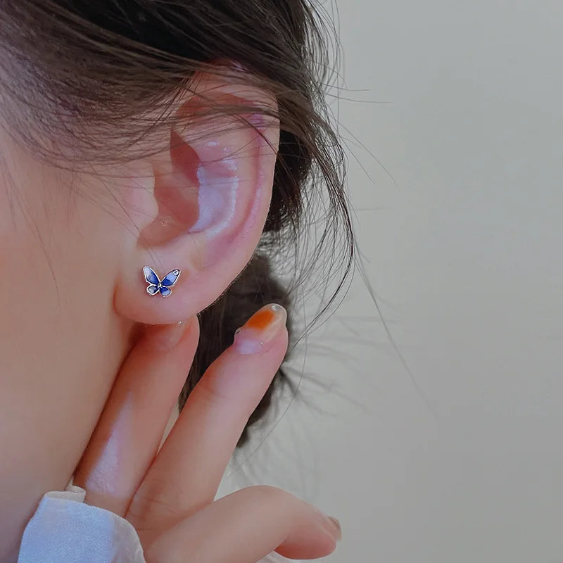 925 Sterling Silver Butterfly Stud Earrings Stylish Exquisite Sweet Style Sophisticated Design High End Earrings for Women