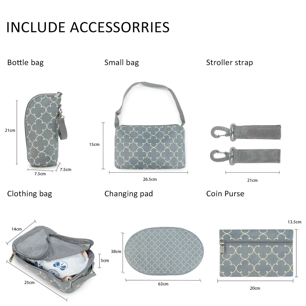 Women Shoulder Bag Travel 7 Pcs/Set Baby Diaper Bags Go Out Large Capacity Newborn Nappy  Bag with Changing Pad Multi-functional