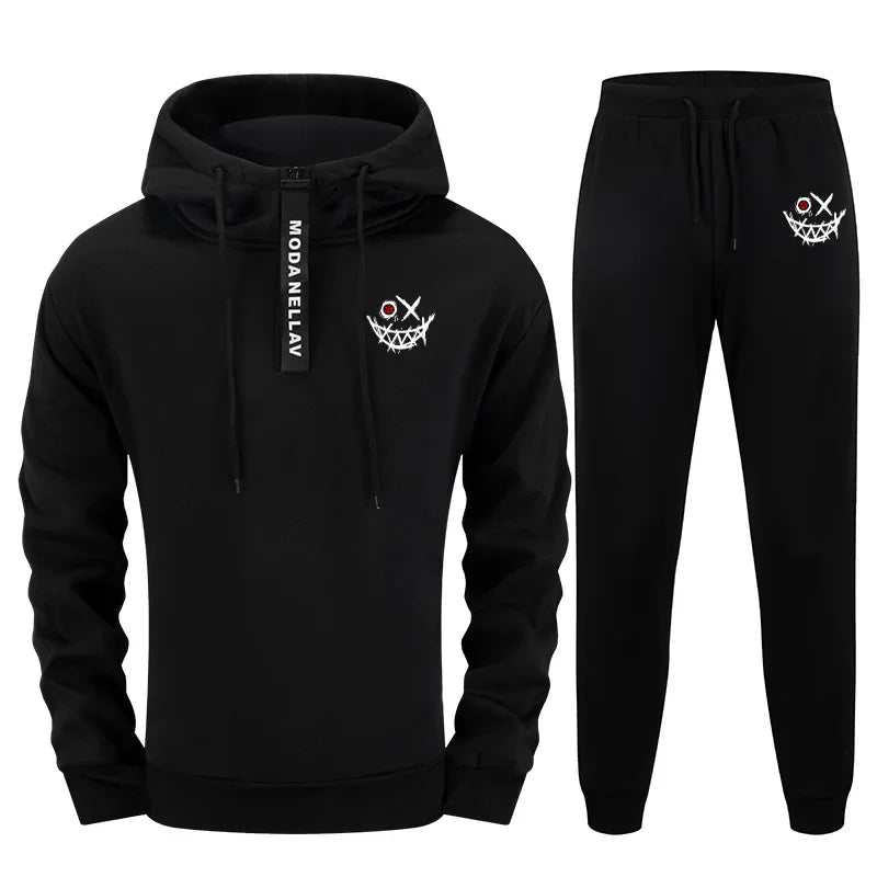 Mens 2 Piece Coord Set 2025 New Half Zip Hoodie and Pants Urban Streetwear Tracksuit Autumn Winter Casual Wear