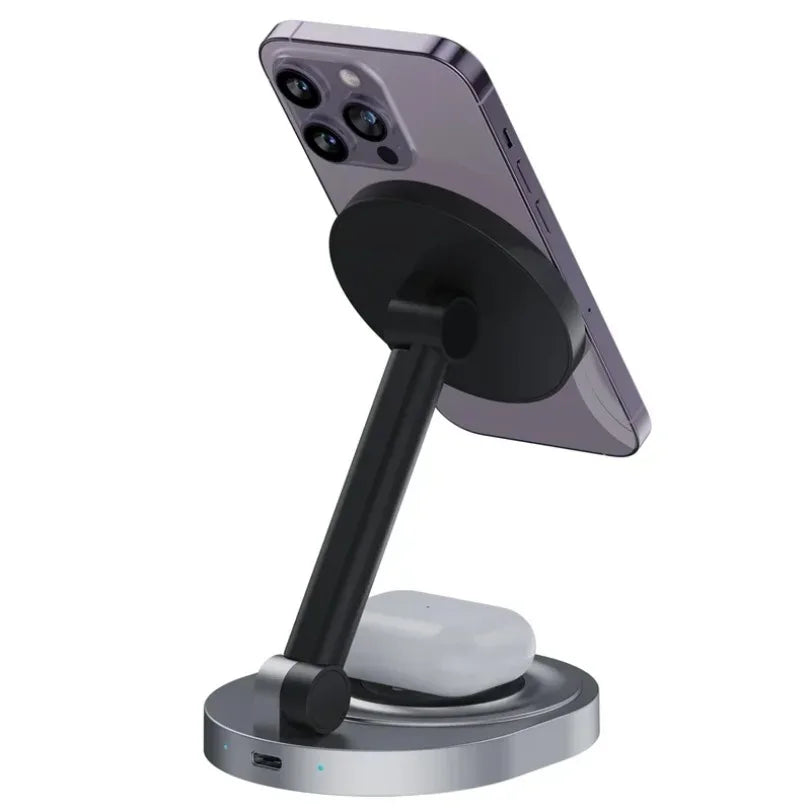 2 in 1 Folable Magnetic Wireless Charger Phone Holder Stand For Magsafe iPhone 17 16 15 14 13 12 Airpods 4/3 Pro 2 Fast Charging