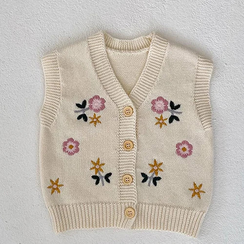 Autumn Winter Newborn Baby Girls Knitting Clothing Set Floral Embroidery Cardigan+Jumpsuit Infant Baby Knitted Clothes Suit