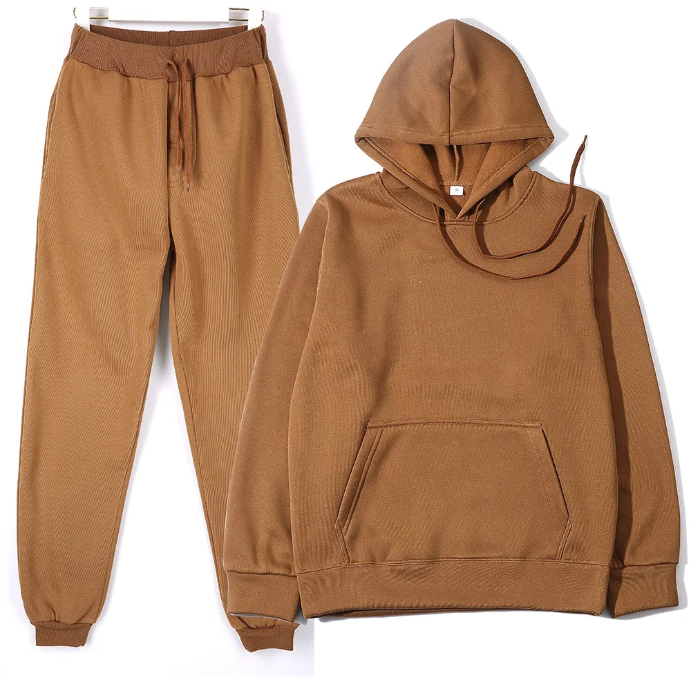Men's Autumn and Winter New Solid Color Hoodie+pants Two-piece Set Fashionable Casual Sports Set Size S-3XL Men's Tracksuit