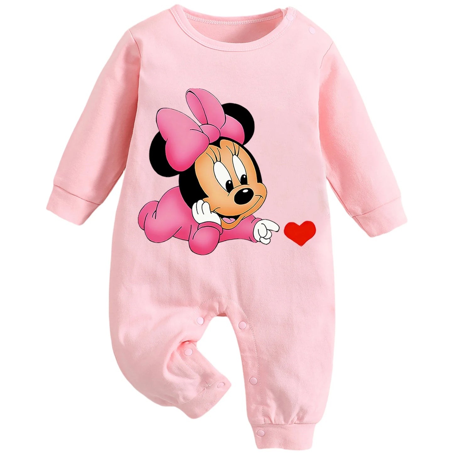 0-9M Newborn baby girl cotton jumpsuit baby long sleeve one button jumpsuit for toddlers Minnie mouse print baby crawling suit