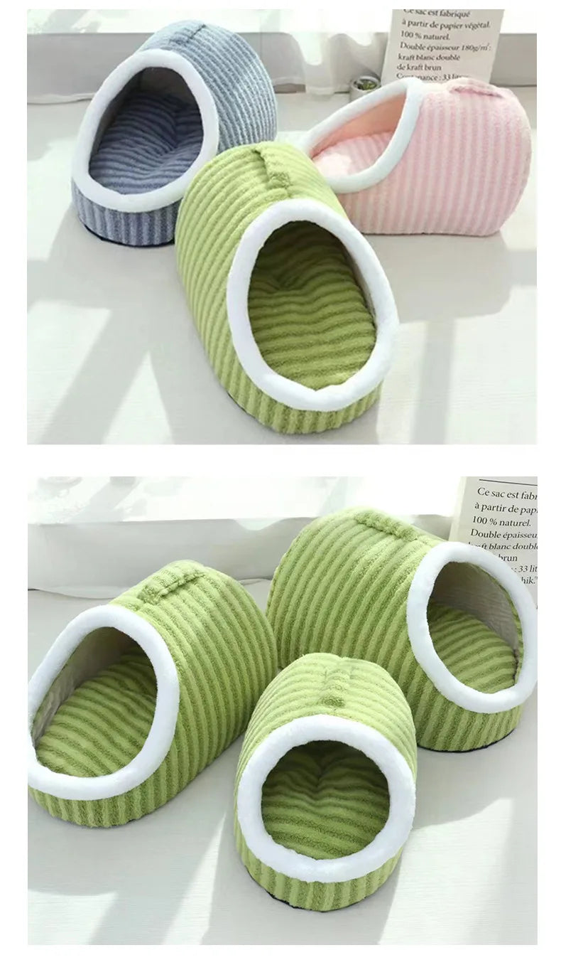 Fashion Warm Thick Sponge Dog Kennel Cat Nest Striped Slipper Design Pet Bed Cozy Comfortable Washable Pet Sleeping Mat