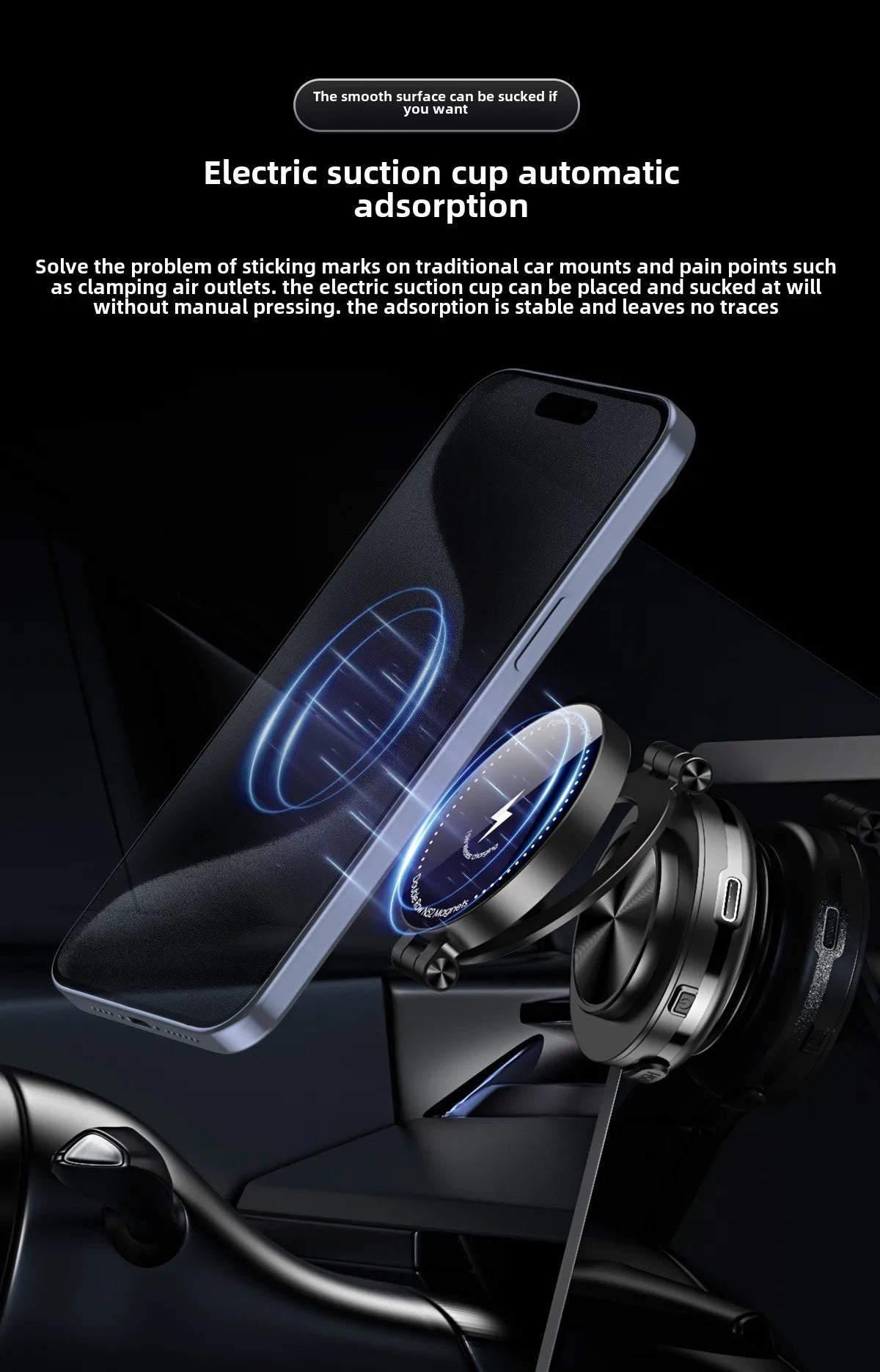 15W Wireless Charger  Double Sides Phone Holder Magnetic Vacuum Adsorption Bracket Foldable GPS Stand Electric Sucker Cup Suppor