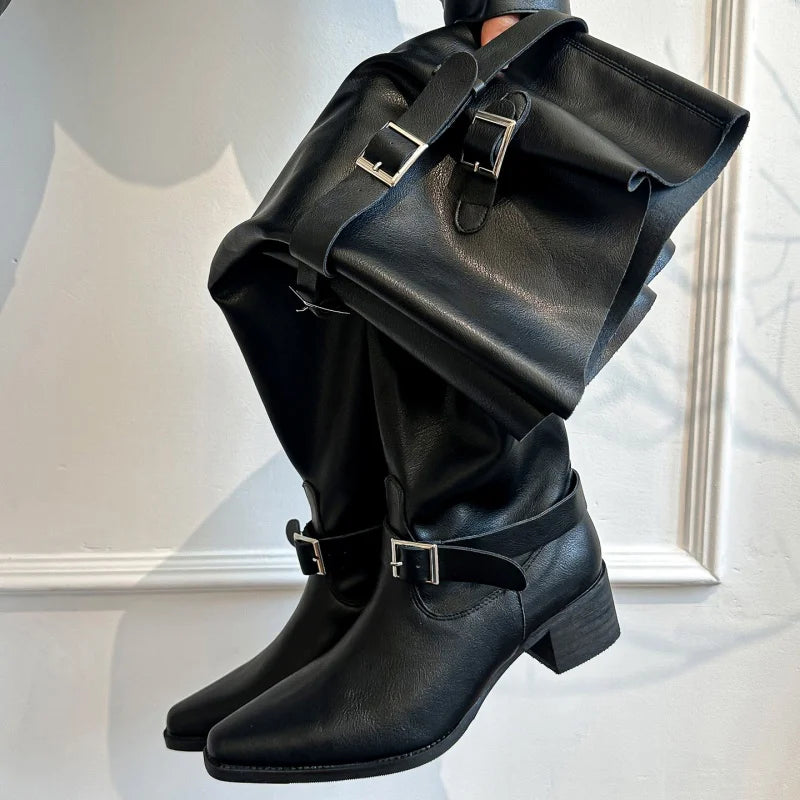 Women's Chelsea Boots 2025 Autumn New Suede High Heel Knee-high Boots Sexy Pointed Designer Elegant Banquet Ladies Gothic Boots