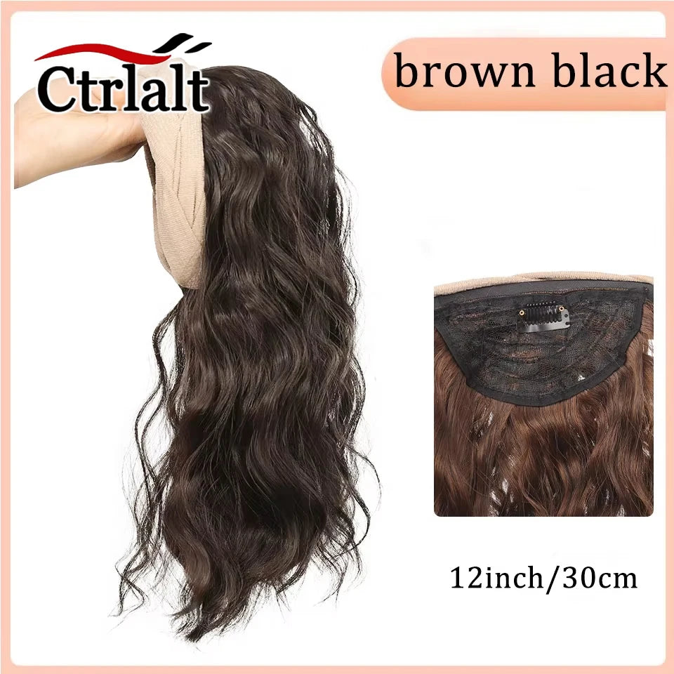 Short Wavy Curly Headband Wig Clip on Hair Extension U-Shaped Hairpieces Synthetic Natural Fake Half Wig for Women