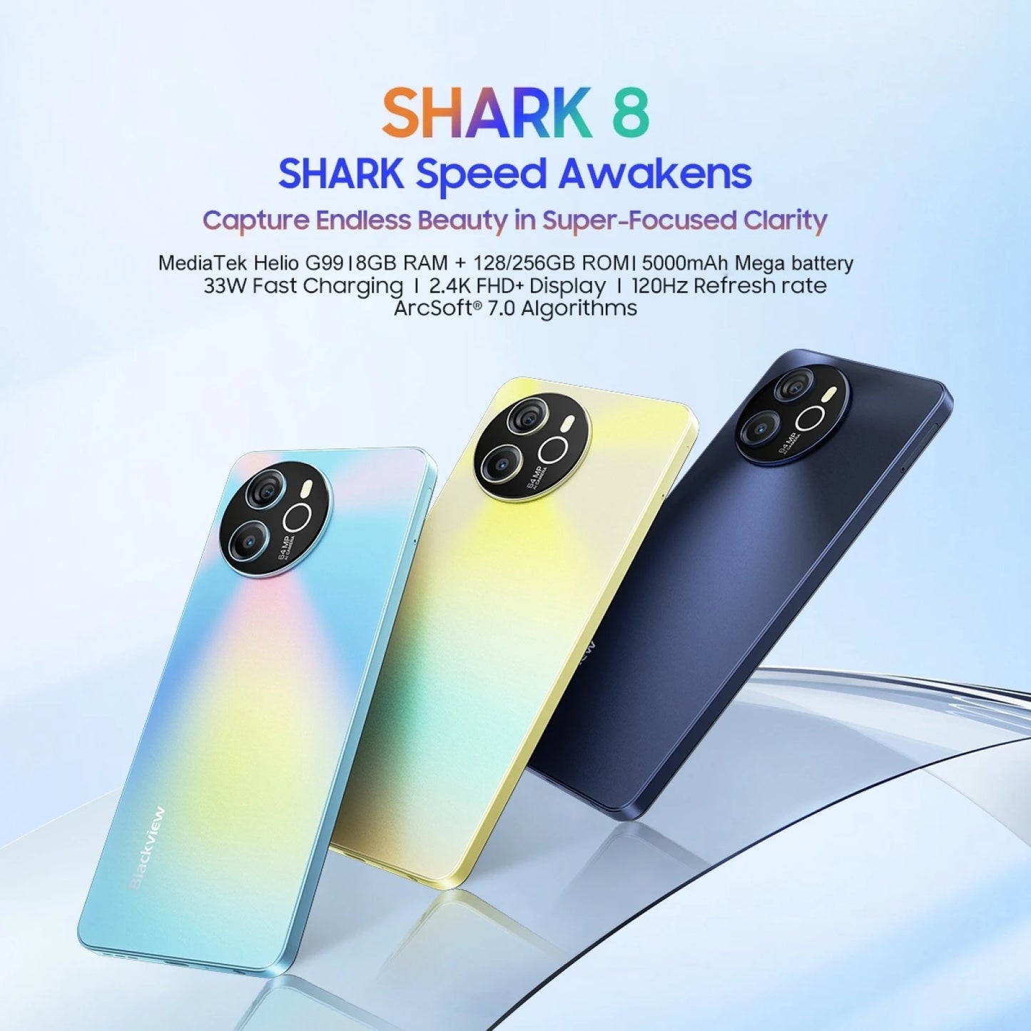 Blackview SHARK 8 Unlocked Smartphone Android13 Helio G99 Mobile 8GB+256GB 6.78'' 2.4K Display 120Hz 64MP 5000mAh 33W NFC