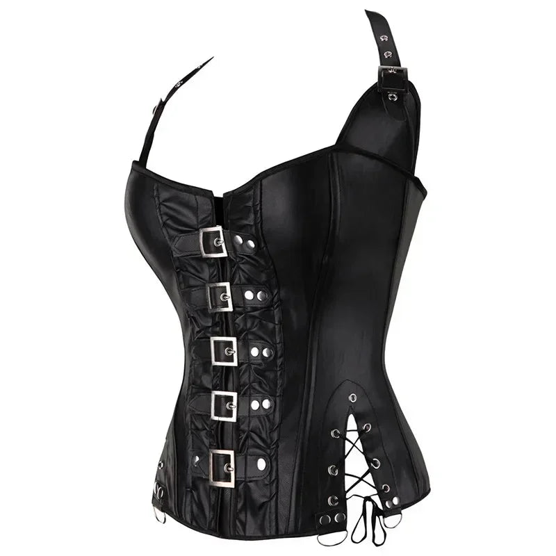 Steampunk Corsets And Bustiers Halter Plus Size Corset Pu Leather Gothic Punk Corselet Zipper Basque Sexy Korsett
