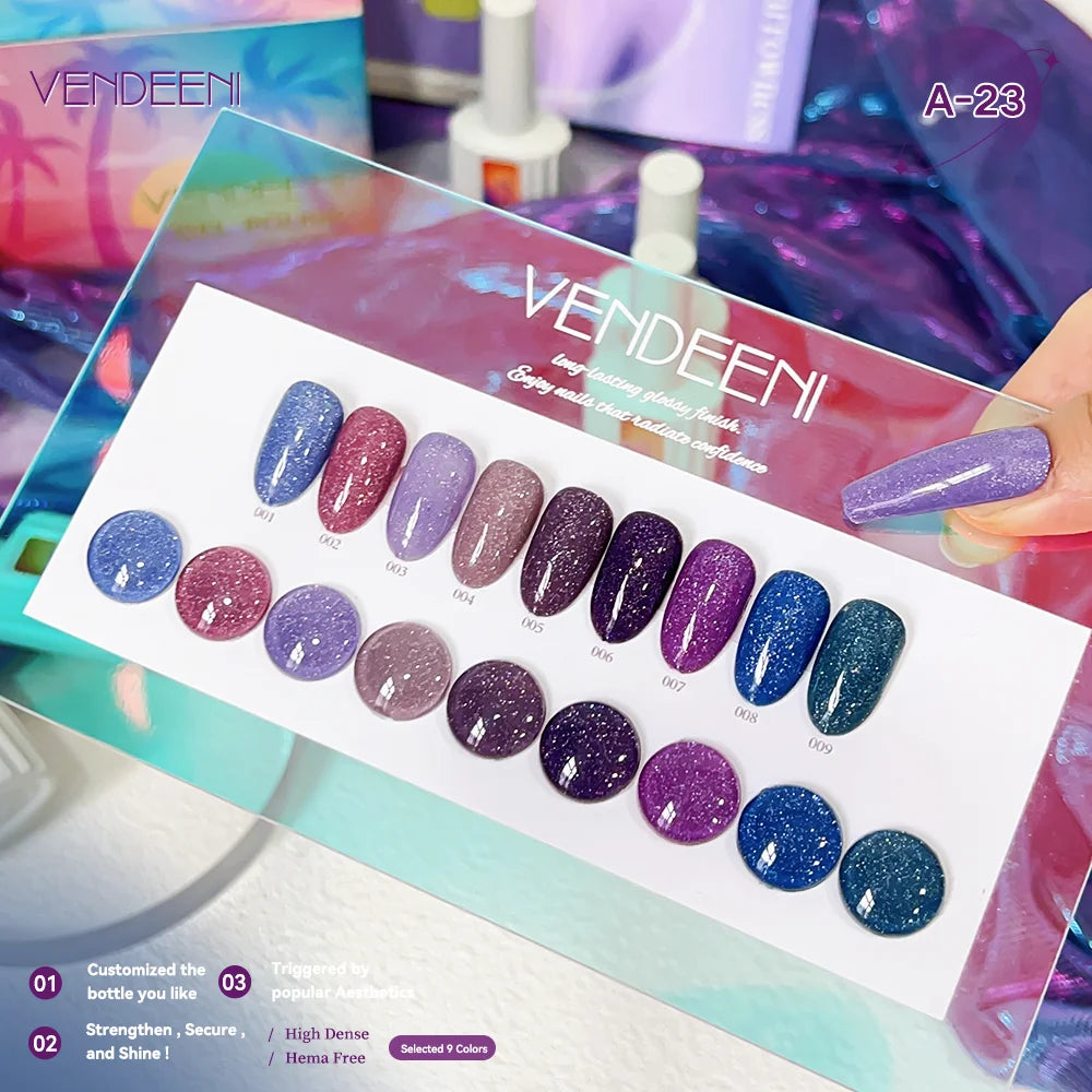 Vendeeni TPO HEMA Free 2025 Hot Sale High Quality 9-Color Nail Gel Polish Set Non-Toxic UV Gel Nail Art Kit for Nail Salon