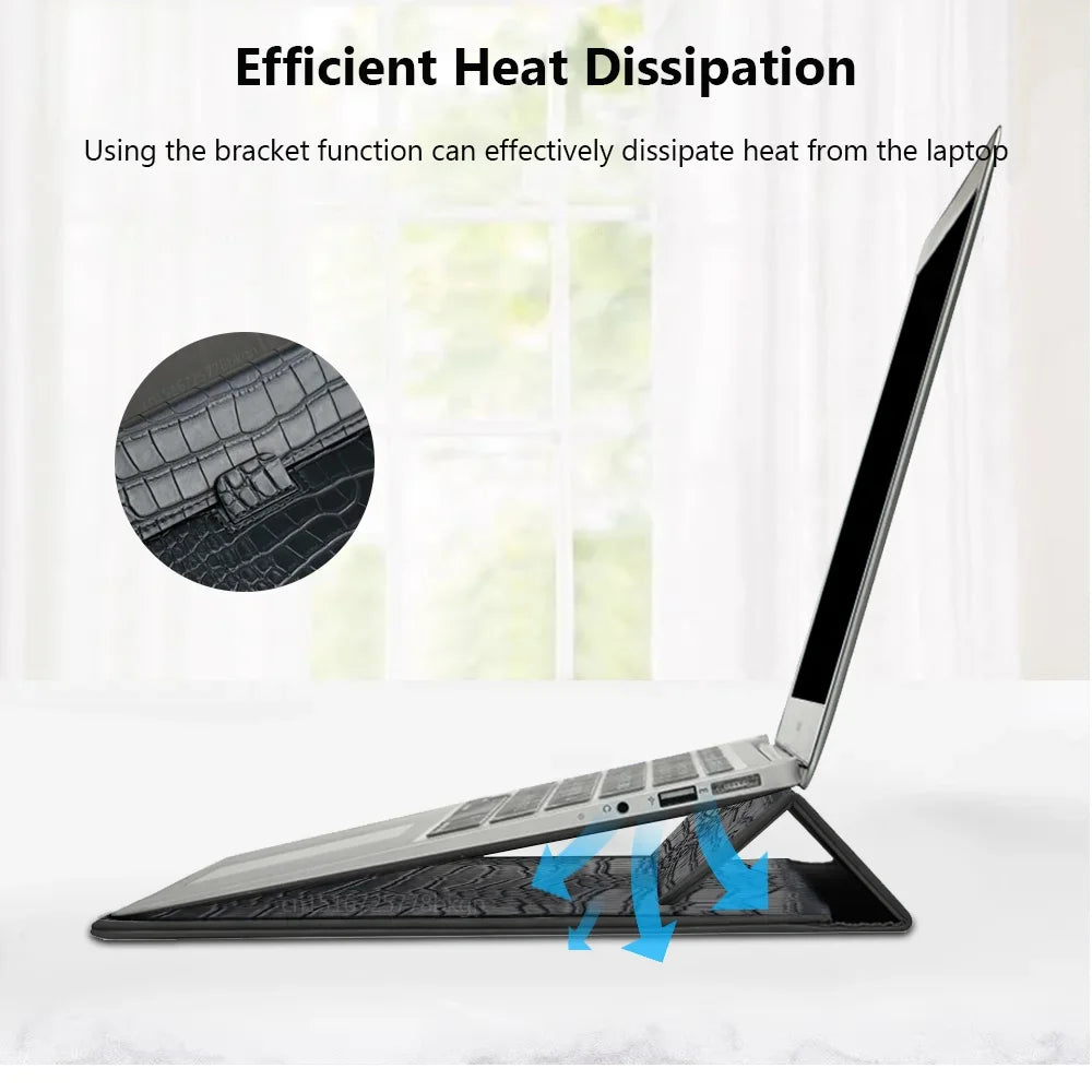 Crocodile Leather Flip Case Bag Laptop Sleeve for Macbook Air 13 14 15 16 Inch M5 M4 M3 M2 Chip Mac Book Pro Cover Accessories