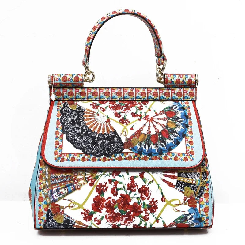 Luxury Women Bags Leather Vintage Painting Art Purse Handbags Girl Shoulder Bag Fashion Cross Body Messenger Bag Female Totes