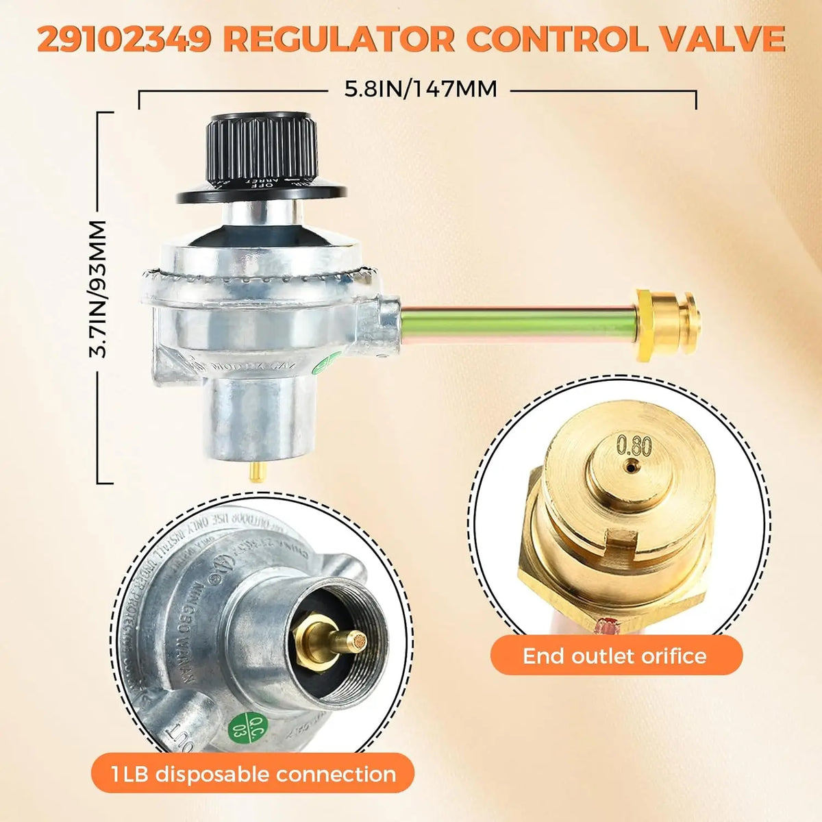 29102349 Grill Regulator Control Valve Compatible with Charbroil Grill2Go X200 Portable TRU - Infrared Liquid Propane Gas Grill